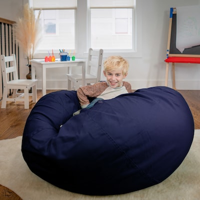 Flash Furniture Cotton Twill Oversized Solid Bean Bag Chair, Navy Blue