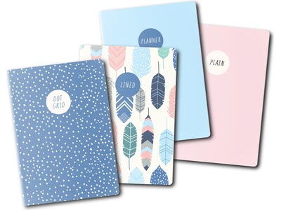Carpe Diem Feathers 1-Subject Notebooks, 4.1" x 5.8", 16 Sheets, Ruled, Assorted Colors, 4/Pack (9368-CD)