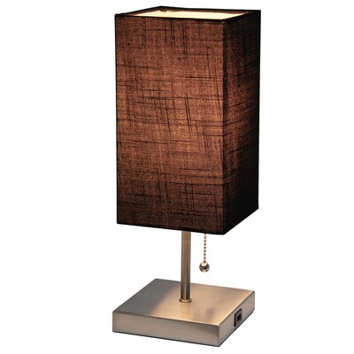 Simple Designs Petite Stick Lamp with USB Charging Port and Fabric Shade, Black (LT1087-BLK)