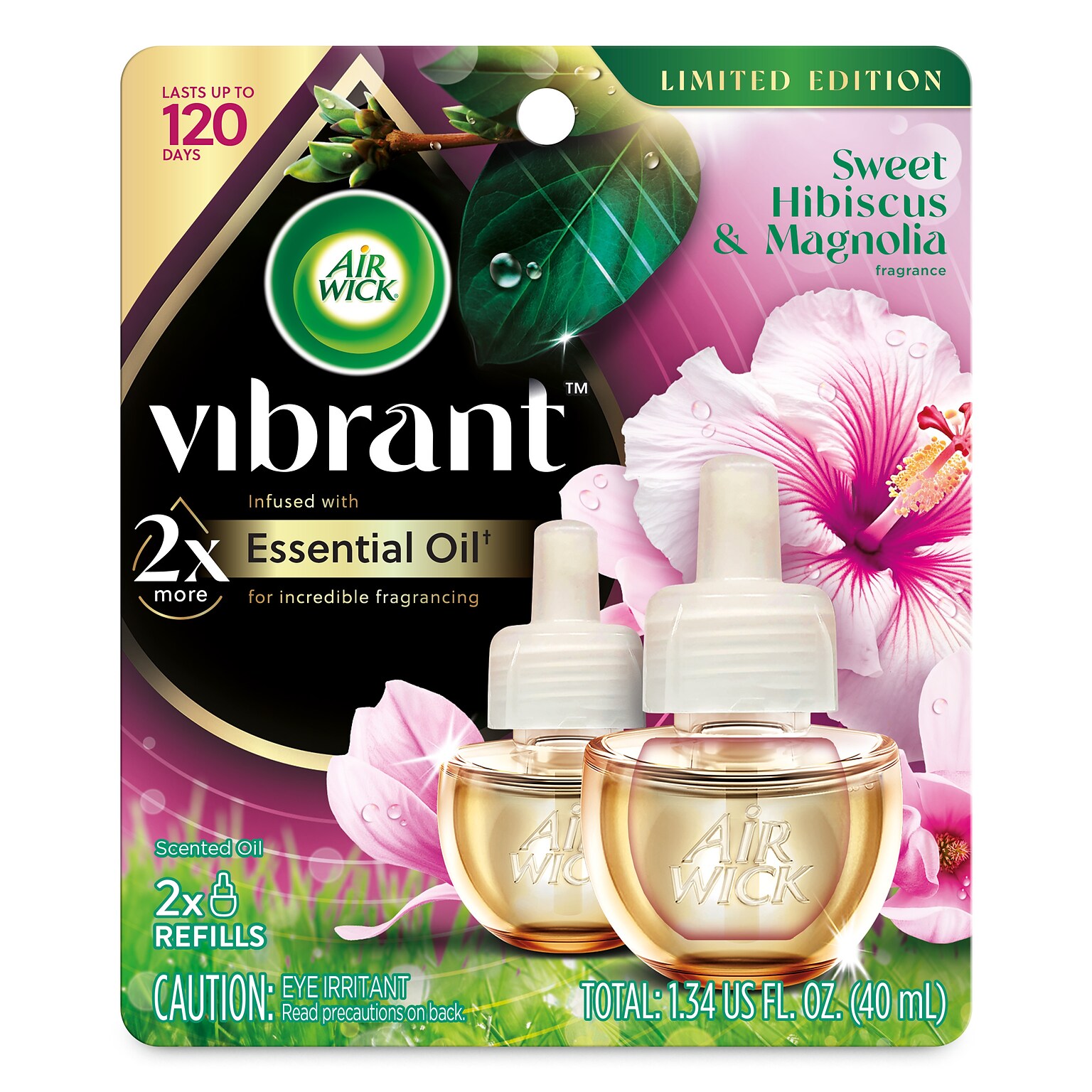 Air Wick Vibrant Scented Oil Warmer Refill, Sweet Hibiscus & Magnolia, 0.67 fl. oz., 2/Pack (62338-01048)