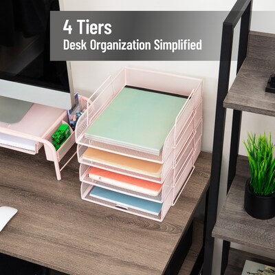 Mind Reader Metal Front Loading Stackable Letter Tray, Letter/Legal Size, Pink (BSTACK4-PNK)