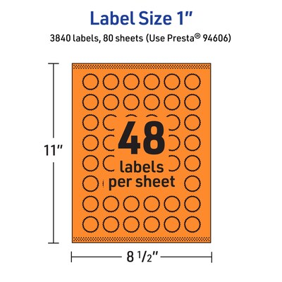 Avery Burst Multipurpose Labels, 1", Bright Orange, 3840/Box (94606)