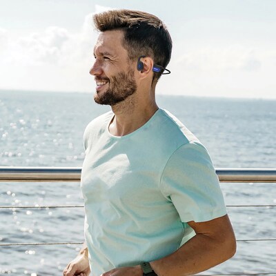 OPN Sound Mezzo+ Wireless Bone-Conduction Neckband Sports Headphones with Microphone, Bluetooth, Black & Blue (OS8000BL)
