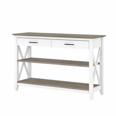 Bush Furniture Key West 47 x 16 Console Table with Drawers and Shelves, Shiplap Gray/Pure White (K