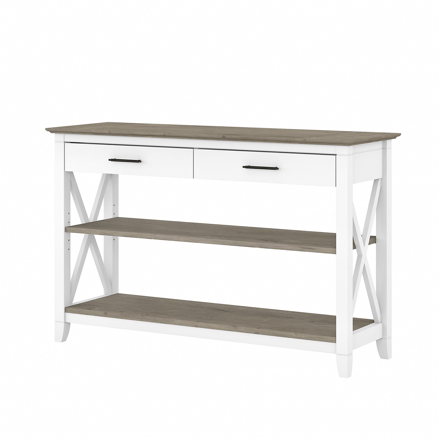 Bush Furniture Key West 47 x 16 Console Table with Drawers and Shelves, Shiplap Gray/Pure White (KWT248G2W-03)