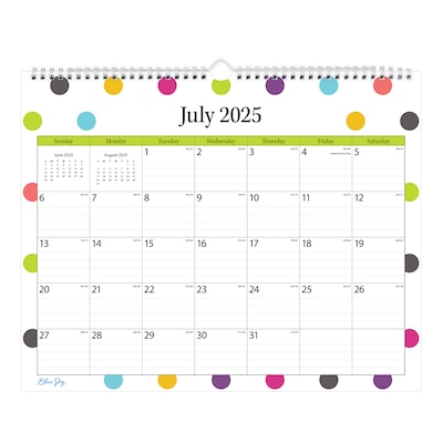 2025-2026 Blue Sky Teacher Dots 15 x 12 Academic Monthly Wall Calendar (100340-A26)
