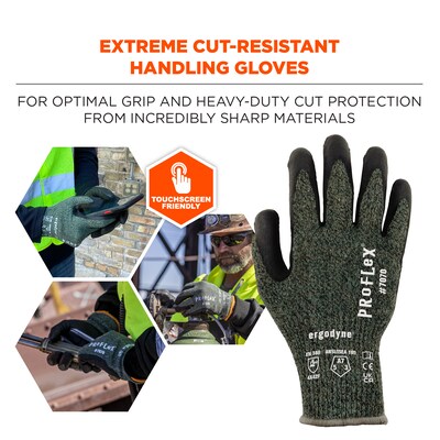 Ergodyne ProFlex 7070 Nitrile Coated Cut-Resistant Gloves, ANSI A7, Heat Resistant, Green, XXL, 12 Pair (18036)