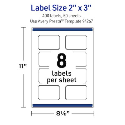 Avery Rectangle Scalloped Laser Multipurpose Labels, 2" x 3", White, 400/Box (19479399398)