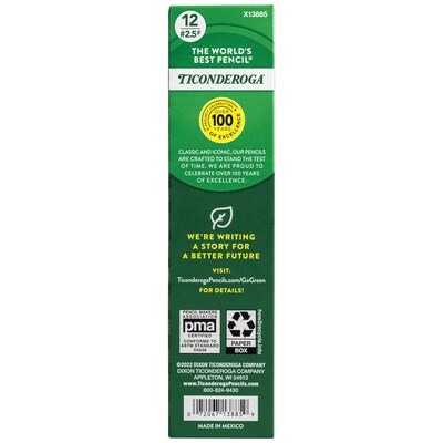 Ticonderoga The World's Best Pencil Wooden Pencil, 2.2mm, #2.5 Medium Lead, Dozen (X13885X)