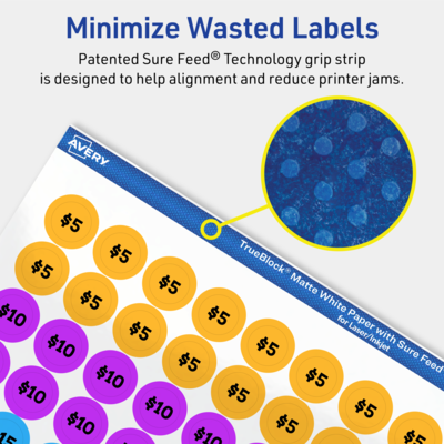 Avery TrueBlock Laser/Inkjet Round Multipurpose Labels, 0.5" Dia., White, 3850 Labels/Pack (94503)