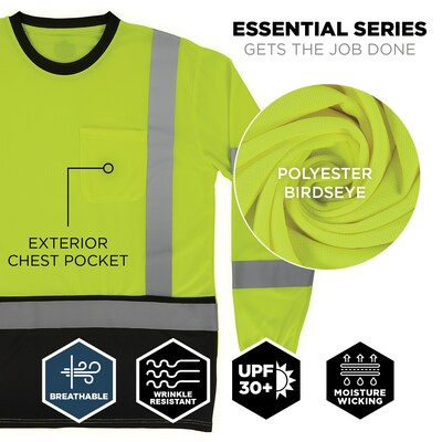 Ergodyne GloWear 8369BK High Visibility Long Sleeve Black Bottom T-Shirt, ANSI Type R Class 3, Lime, Large (22204)