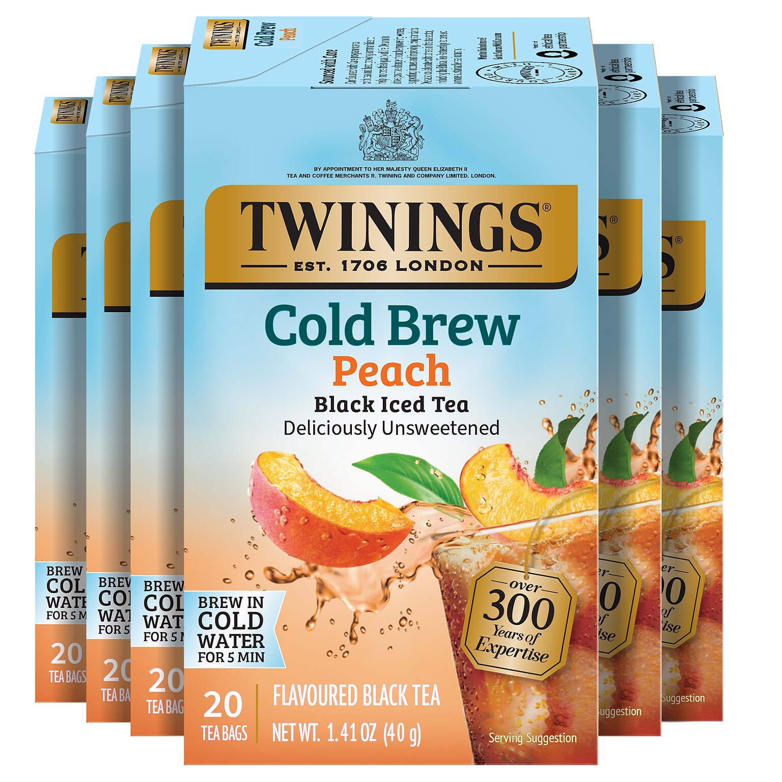 Twinings Iced Cold Brewed Peach Black Tea Bags, 20/Box (F10055)