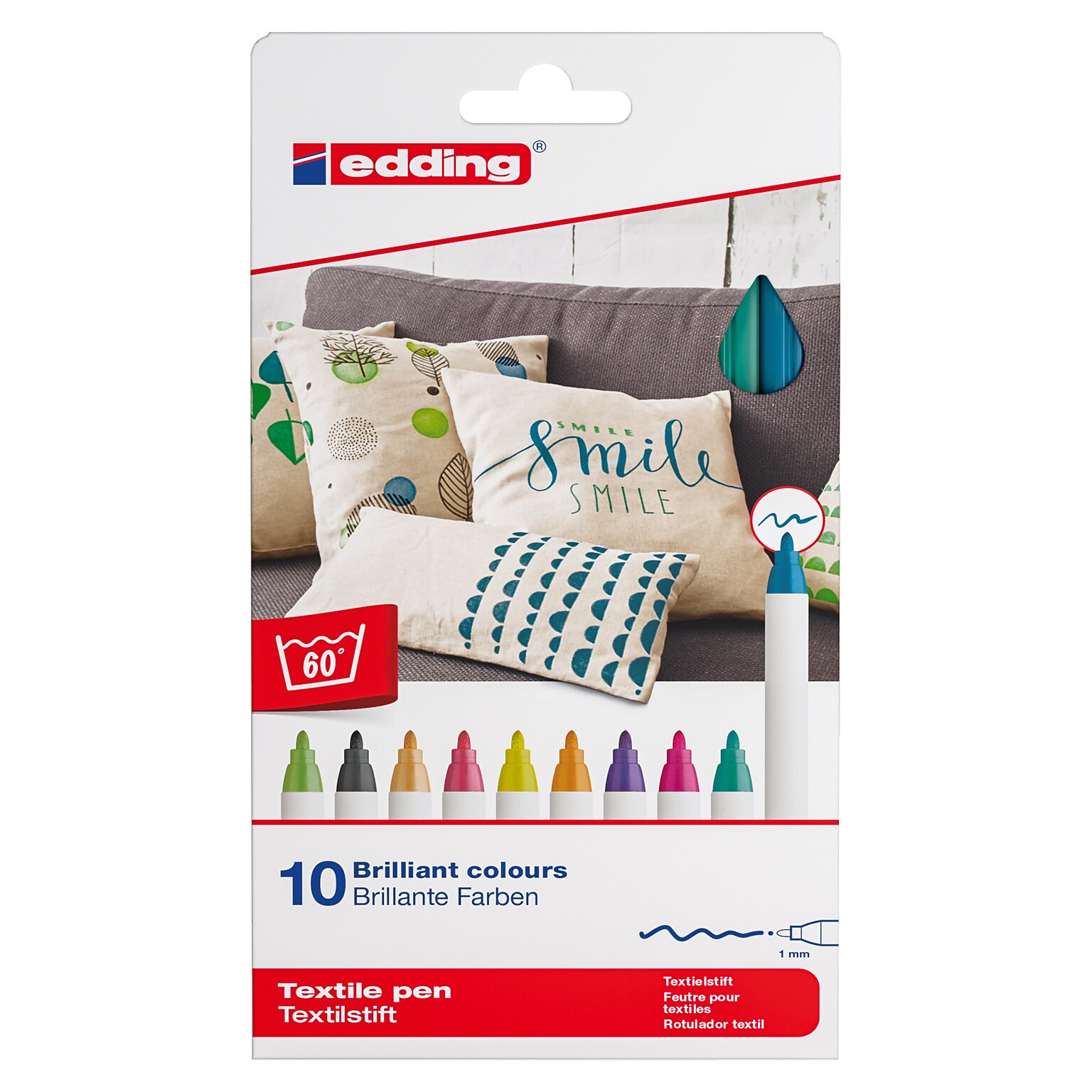 Edding Edd Textile Markers and Pens, 4600 Series Textile Pen, Assorted Ink, 10/Set (EDD4460010099)