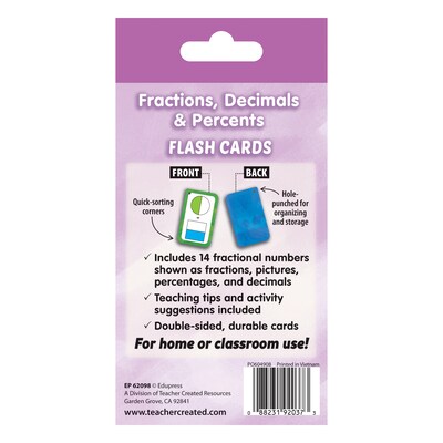 Teacher Created Resources Fractions, Decimals & Percents Flash Cards, 56/Pack, 6 Packs/Bundle (TCR62098-6)