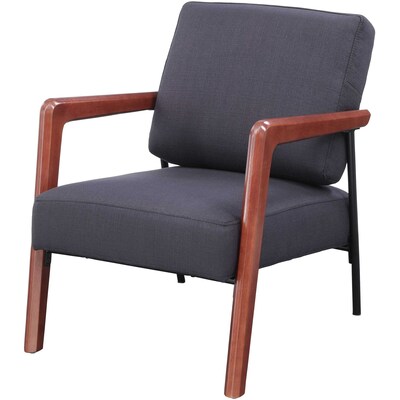 Lorell Upholstered Rubber Wood Lounge Chair with Fabric Cushions, Black (LLR67000)