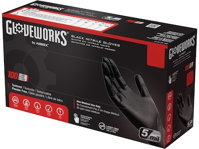 Gloveworks GPNB Nitrile Industrial Grade Gloves, XL, Black, 100/Box, 10 Boxes/Carton (GPNB48100-CC)