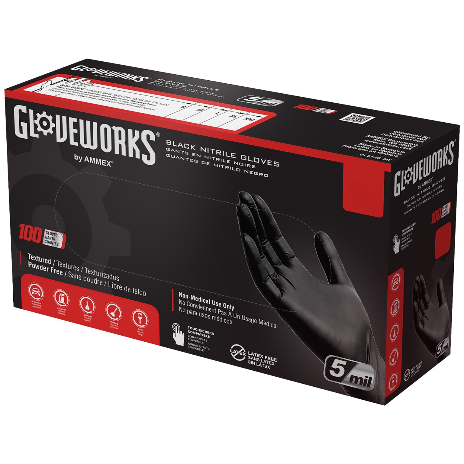 GloveWorks GPNB Nitrile Industrial Gloves, Small, Black, 100/Box (GPNB42100)