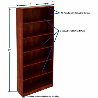 Lorell 84" 6-Shelf Bookcase with Adjustable-Shelves, Cherry Laminate (LLR99751)