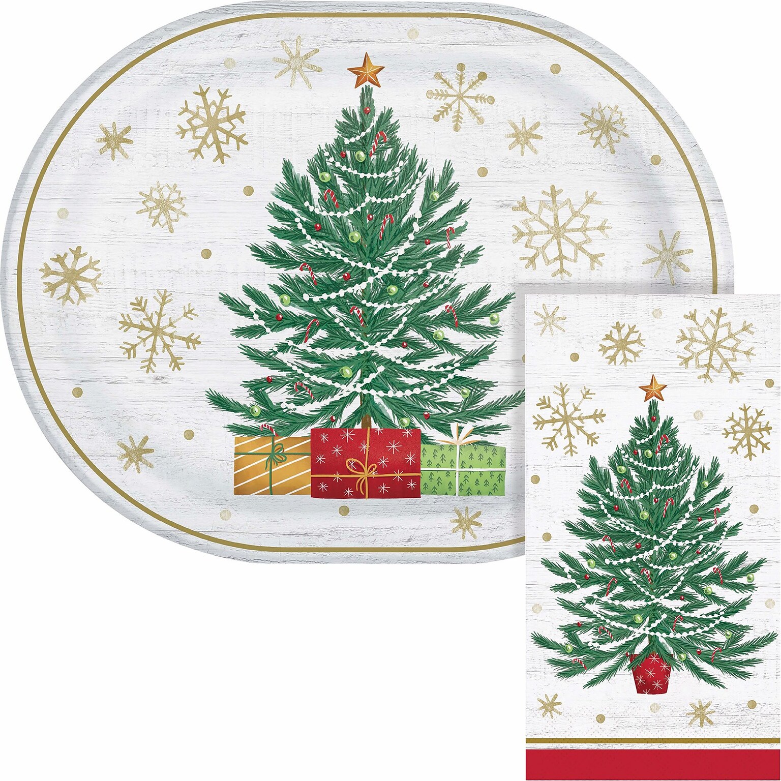 Say Hooray! Timeless Tree Paper Plates and Guest Towels Kit, Multicolored, 48/Pack (DTC9400E2H)