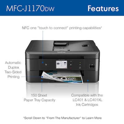 Brother MFC-J1170DW Wireless Color Inkjet Printer, All-In-One, Print, Scan, Copy, Fax