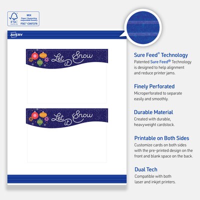 Avery Silver-Snowflakes Matte Blank Card, White, 20/Pack (S00-FK2)