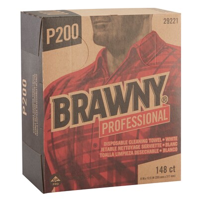 Brawny P200 Paper Cleaning Wipers, 12.5" x 8", White, 20/Carton (29221)
