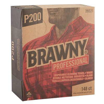 Brawny Professional P200 Disposable Cleaning Towel, White, 148 Towels/Box, 20 Boxes/Case (29221)