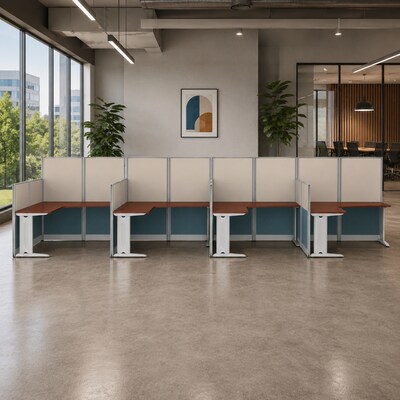 Regency Instant Office 63H x 258W 4 Person L-Shaped Cubicle Panel Workstation, Hansen Cherry (IO36494-03K-4P)