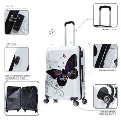 InUSA 28" Hardside Butterfly Suitcase, 4-Wheeled Spinner, TSA Checkpoint Friendly, Butterfly (IUAPC00L-BUT)
