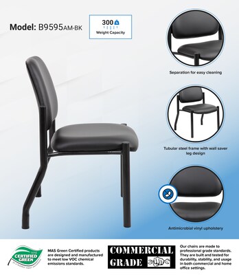 Boss Office Products Bariatric Armless Vinyl Guest and Reception Area Chair, Black (B9595AM-BK)