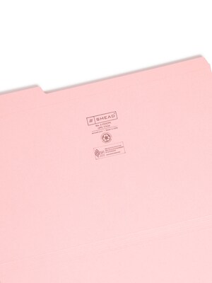 Smead File Folder, Reinforced 1/3-Cut Tab, Legal Size, Pink, 100/Box (17634)