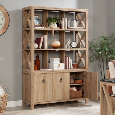 Sauder Select 70"H Wall Storage Bookcase, Khaki Pine (435616)