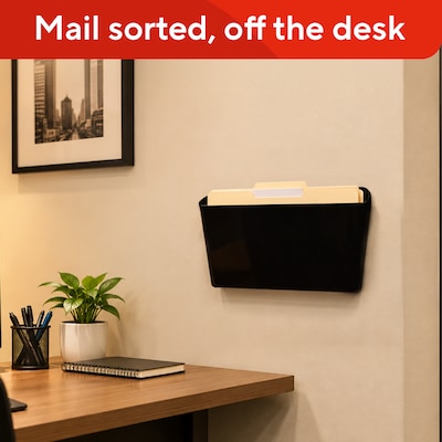 TRU RED Unbreakable Plastic Letter Wall File, Black, Single-Pocket – Heavy-Duty Wall-Mounted File Holder for Mail & Documents