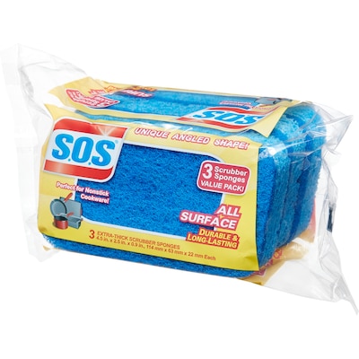 S.O.S All Surface Scrubber Sponge, 3 Sponges/Pack, 8 Packs/Case (91028)