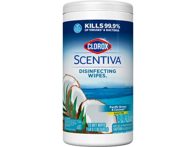 Clorox Scentiva Disinfecting Wipes, Pacific Breeze & Coconut Scent, 75 Wipes/Canister (60037)