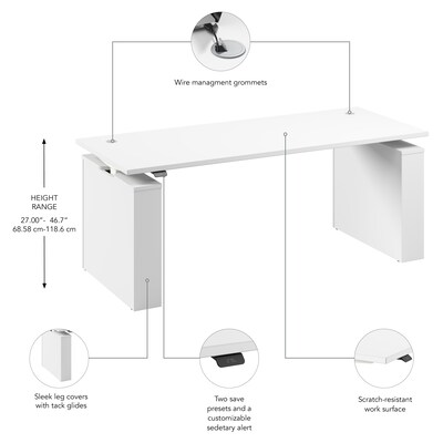 Bush Business Furniture Stratus 72"W Electric Rectangular Adjustable Standing Desk, White (SUT002WH)