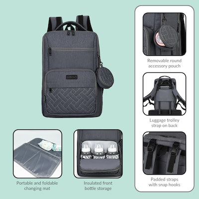 DUKAP Mom Pro Expandable Diaper Backpack, Large, Grey (BDKMOM17GRE)