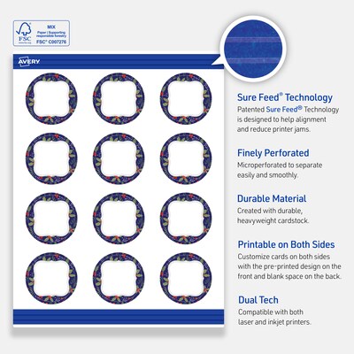 Avery Silver-Navy Matte Blank Card, White, 120/Pack (S00-FHS)