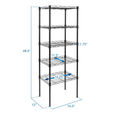 Mount-It! 5-Tier Metal Shelving Unit, Holds 88 lbs per shelf, Black (MI-7861)