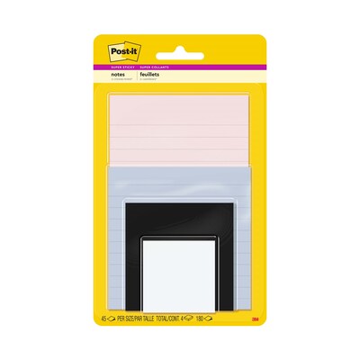 Post-it Super Sticky Notes Combo Pack, Simply Serene Collection, 45 Sheet/Pad, 4 Pads/Pack (4622-SSNE)