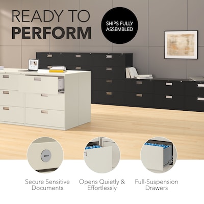 HON Brigade 600 Series 4-Drawer Lateral File Cabinet, Locking, Letter/Legal, Putty/Beige, 42"W (HON694LL)