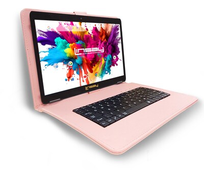 Linsay Octa Core 10.1" Tablet, 4GB RAM, 128GB Storage, Android 13, Bundled with Pink Keyboard, Application Pack, and Stylus Pen