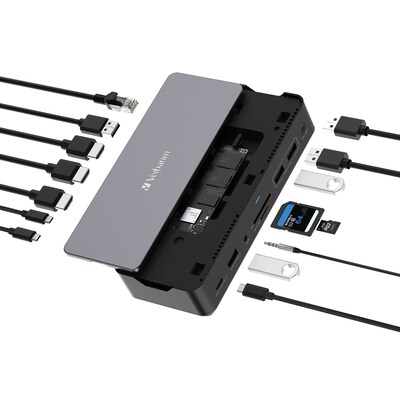 Verbatim USB-C Pro SSD Enclosure Universal 15-in-1 Docking Station for Windows 11/10/8, MacOS x 10.4 or above Laptop (32173)