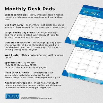 2025-2026 Plato Crackled Blush 14" x 10" Academic Monthly Desk Pad Calendar (9798330706983)