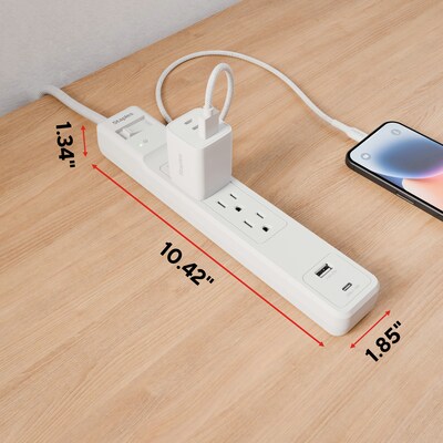 Staples TECH 4-Outlet 2-USB Port Surge Protector, 3', 1800 Joules, White (ST62773)