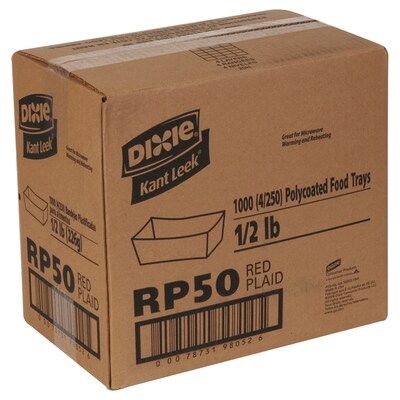 Dixie Products Kant Leek Red Plaid.5 lb. Poly Coated Food Tray, 4 Packs/250 Trays, 1000 Trays/CS