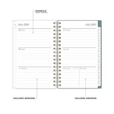 2026-2027 Blue Sky Vineyard 3 x 6 Academic Year Weekly & Monthly Planner, Plastic Cover, Green/Pink (157561)
