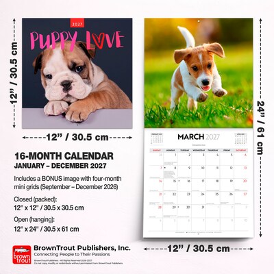 2027 BrownTrout Puppy Love 12" x 12" Monthly Wall Calendar (9347301107344)