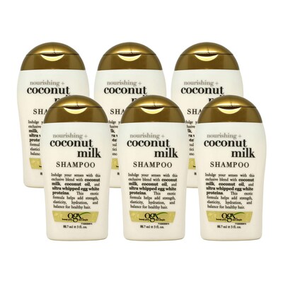 OGX Nourishing Coconut Milk Shampoo, 3 oz Bottle, 6 Bottles/Bag, 20 Bags/Carton