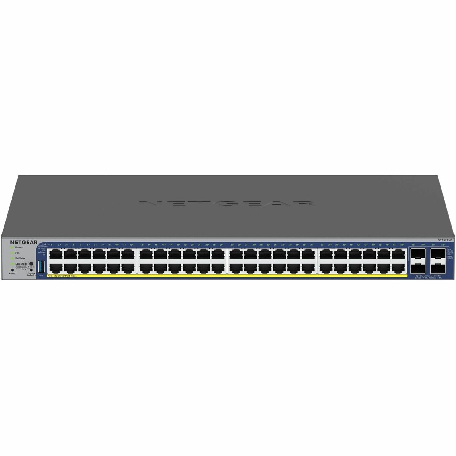Netgear GS752TXPv3 48-Port Gigabit Ethernet PoE Managed Switch, Gray (GS752TXP-300NAS)